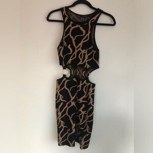 Stylish Black and Tan Cutout Dress